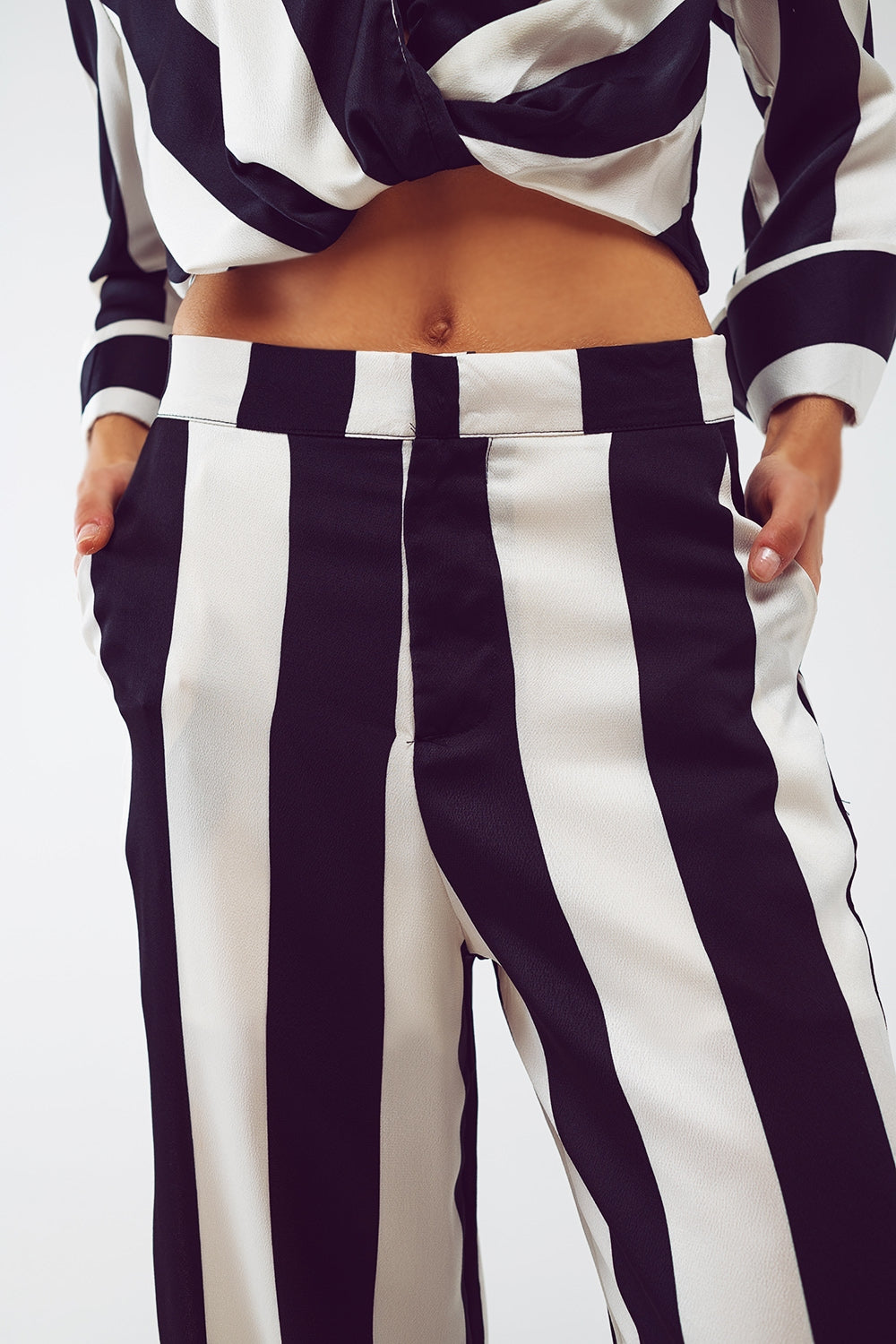Straight Pants Stripe design and Relaxed fit in Black and White