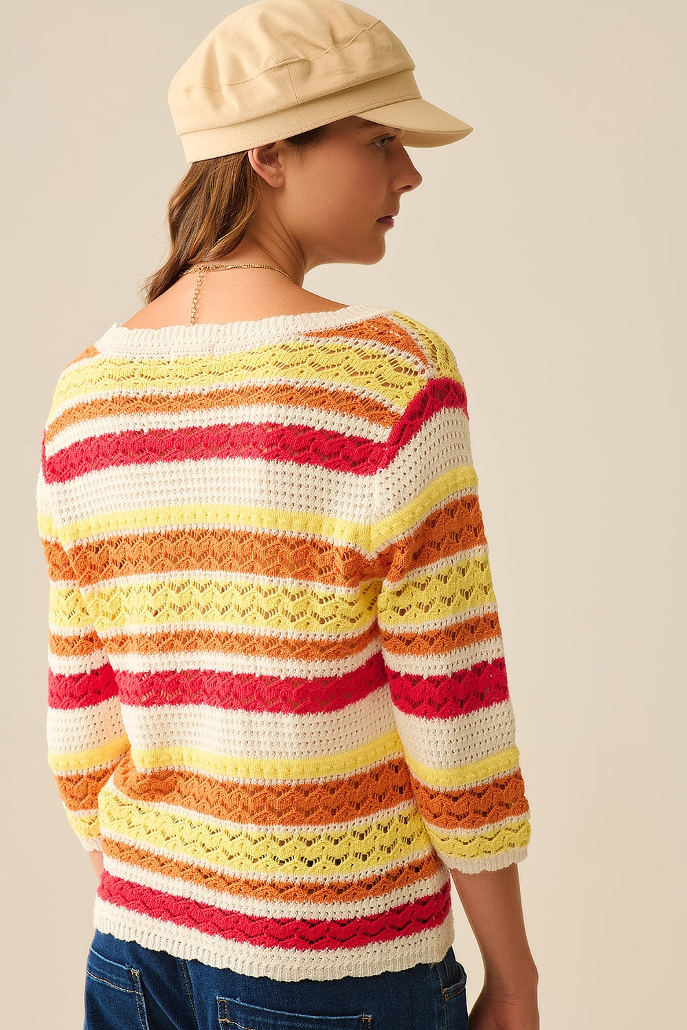 Summer Knitted Striped Sweater in Warm Tones