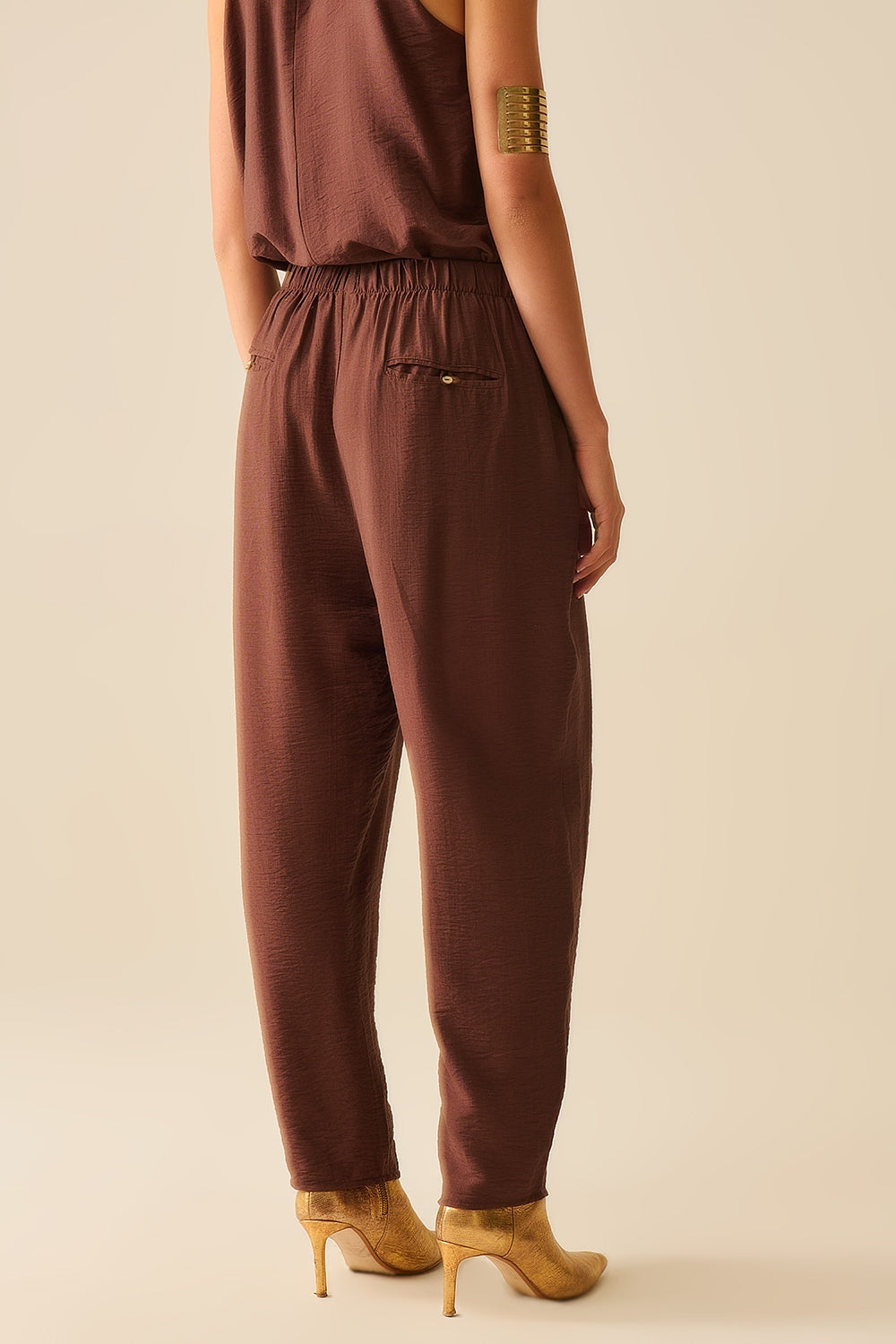 Summery Pants With Elastic Waist and Pockets In Brown