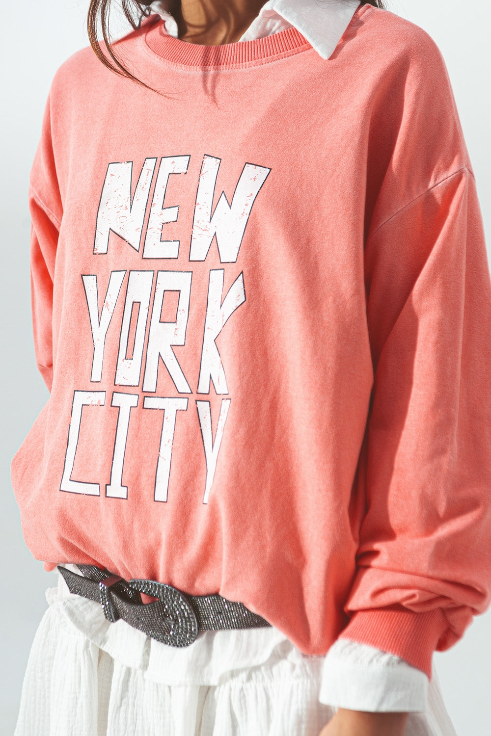 Sweatshirt with New York City text in Coral