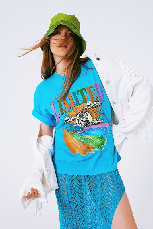 Q2 T-Shirt with Limited Graphic Print in Blue