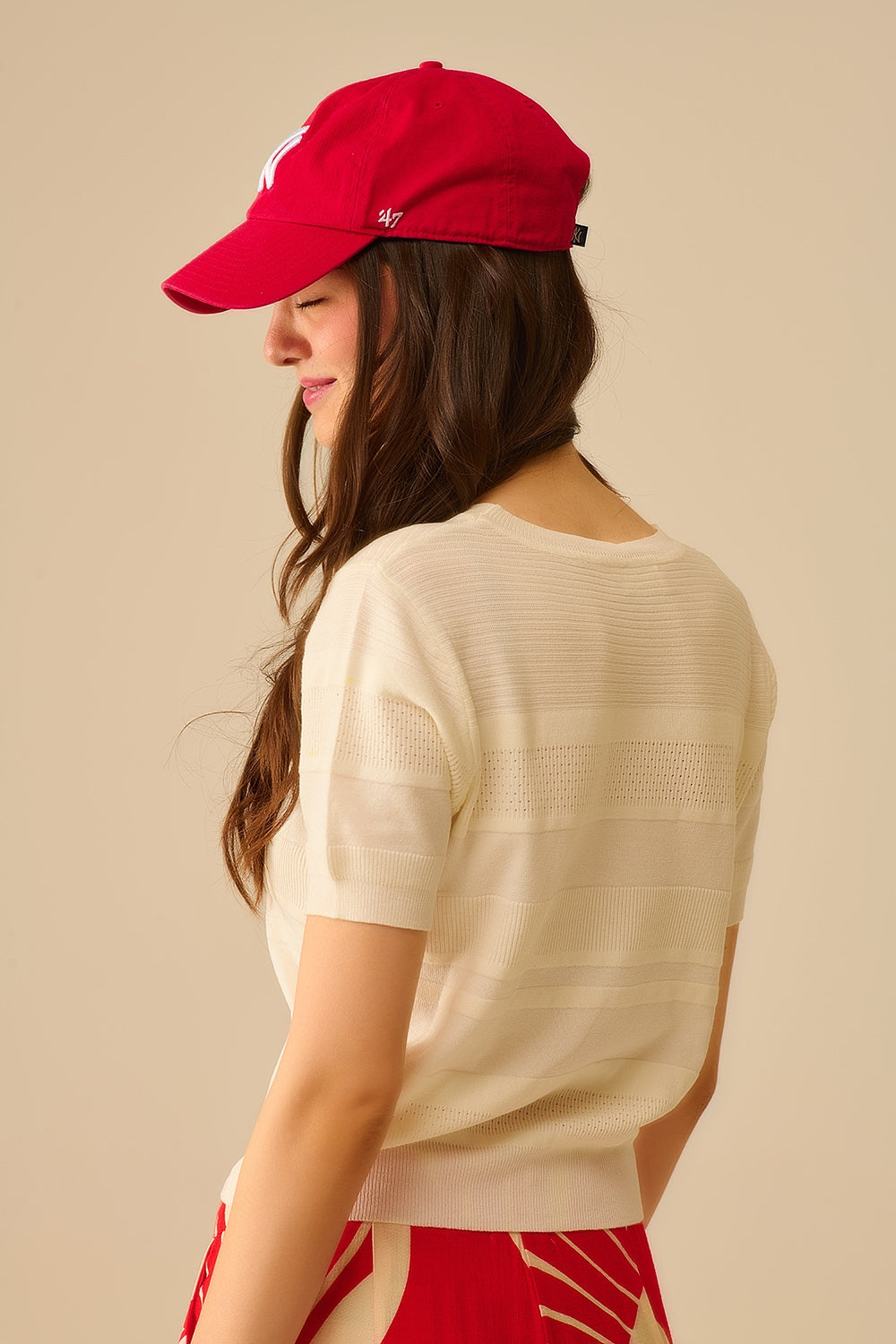 Textured Stripe Knit Sweater in White