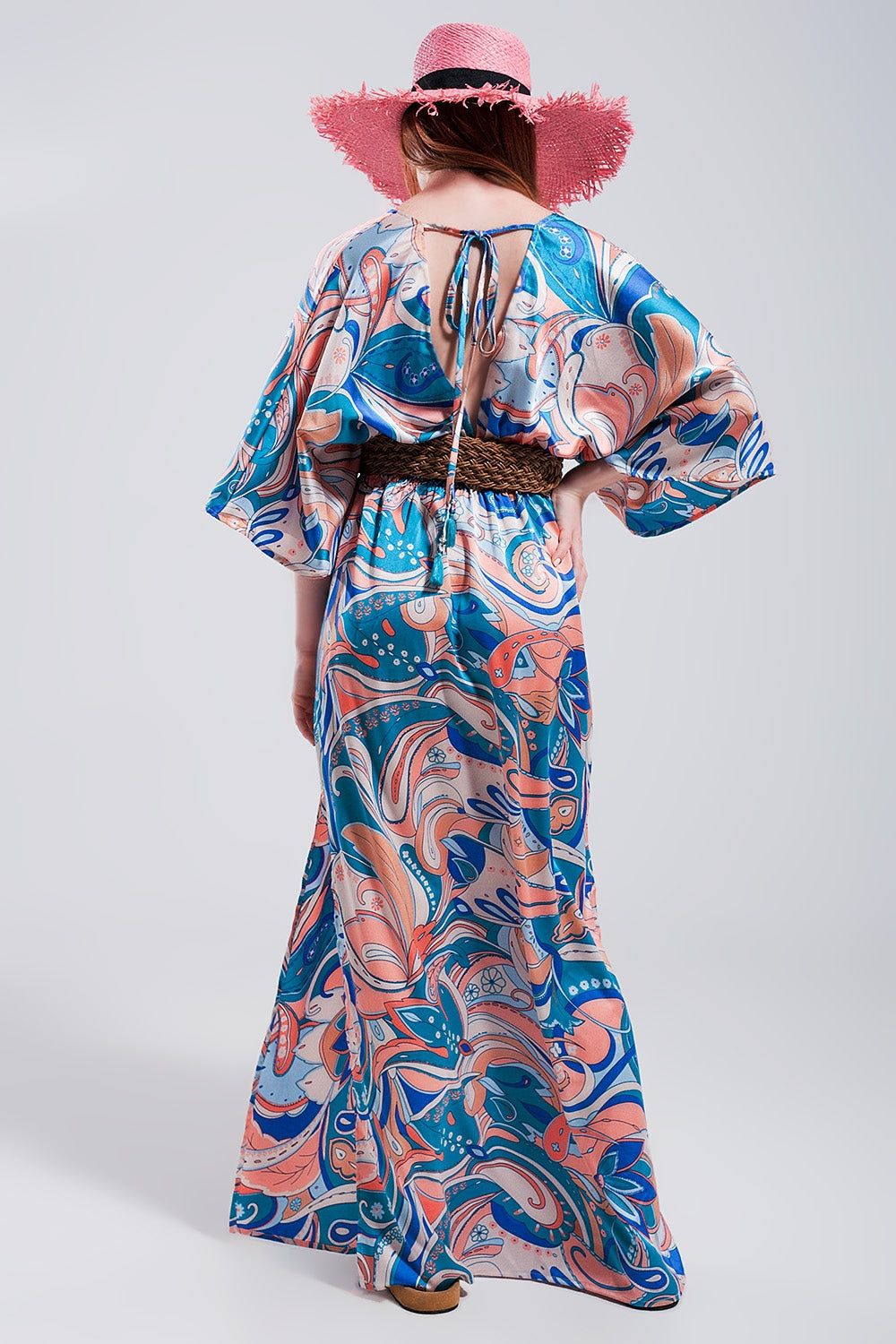 Tie back maxi dress in blue