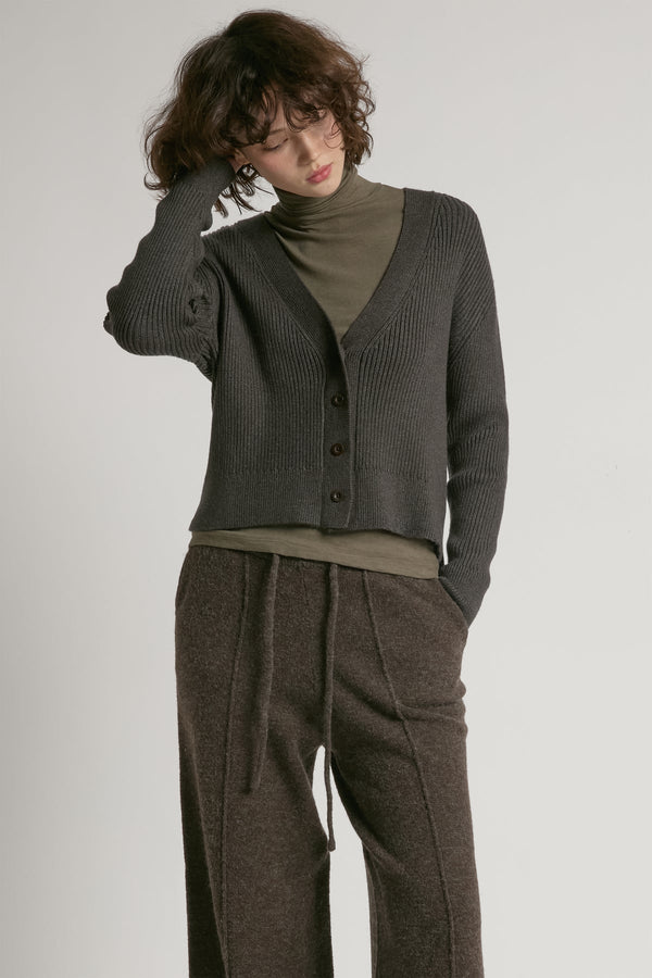 V-neck Rib Cardigan