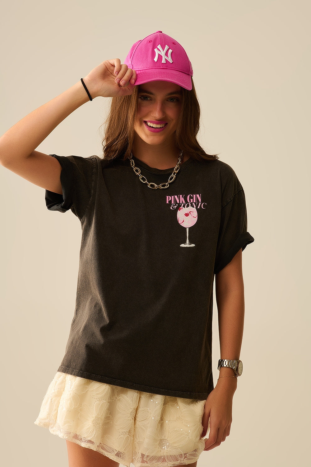 washed black PINK TONIC T-Shirt