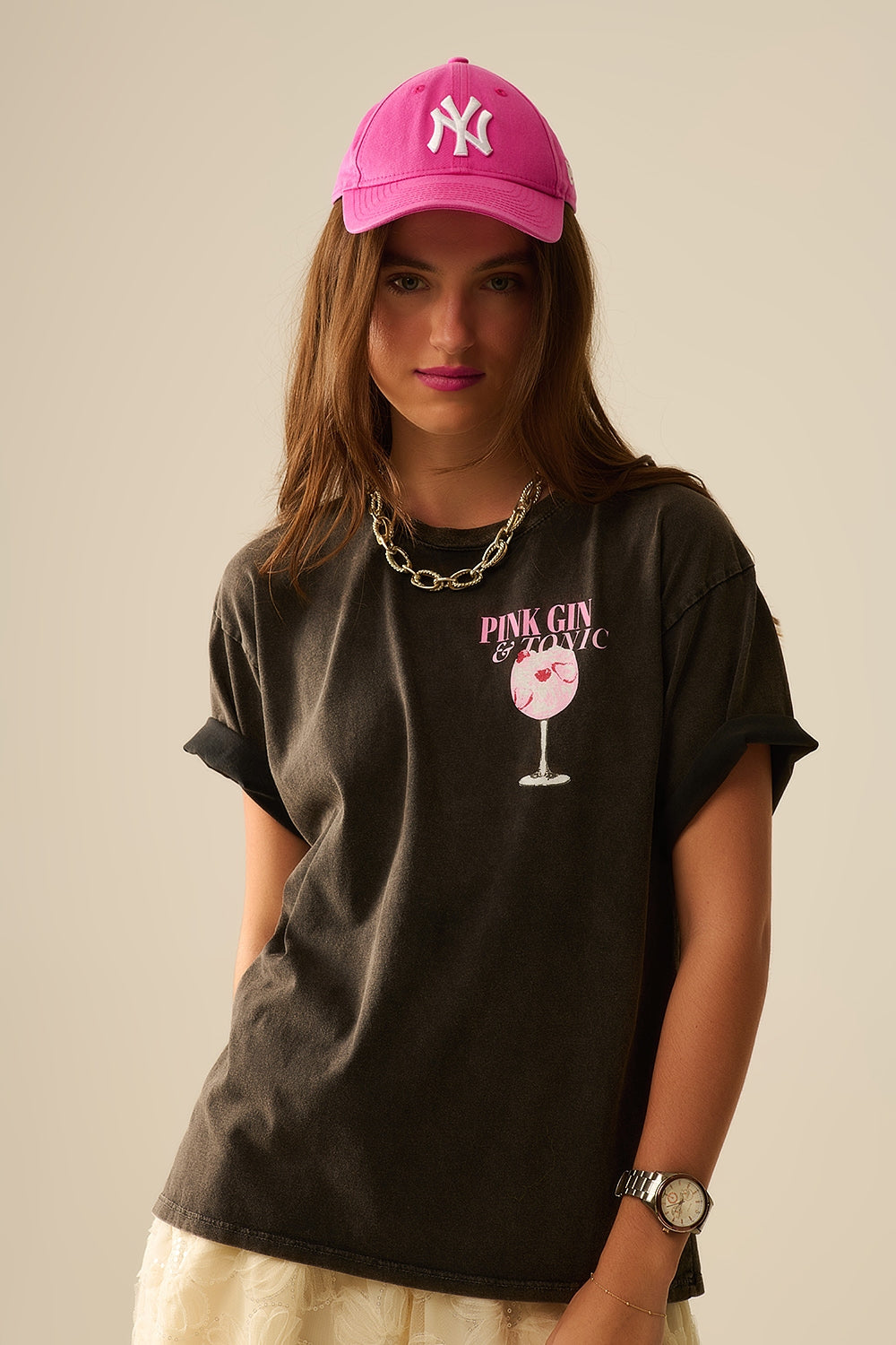 washed black PINK TONIC T-Shirt