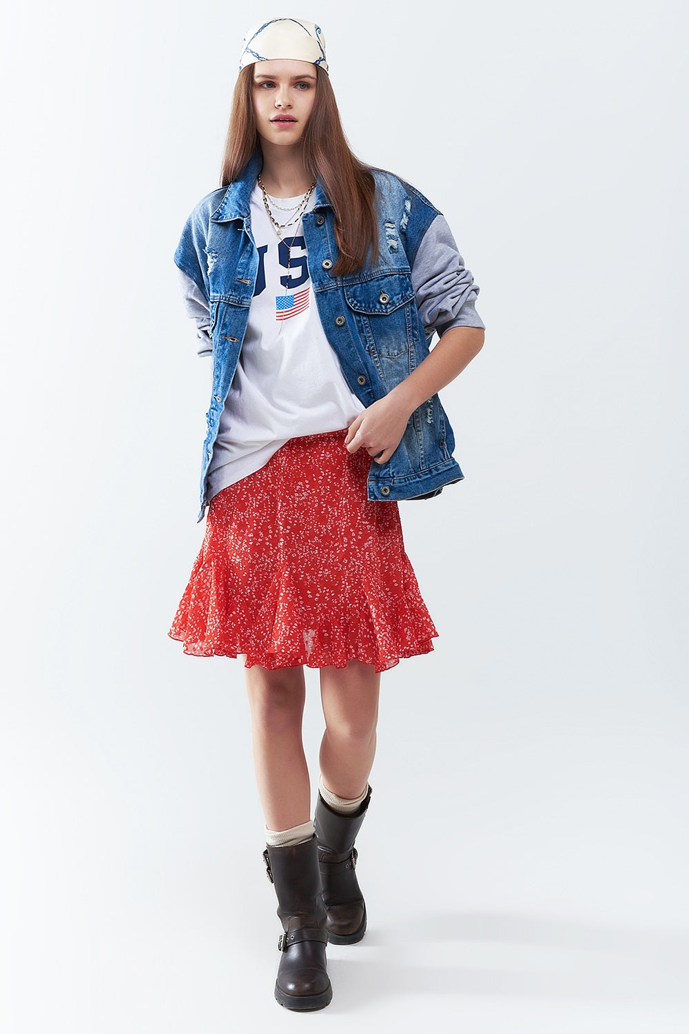 White loose long t-shirt with USA logo