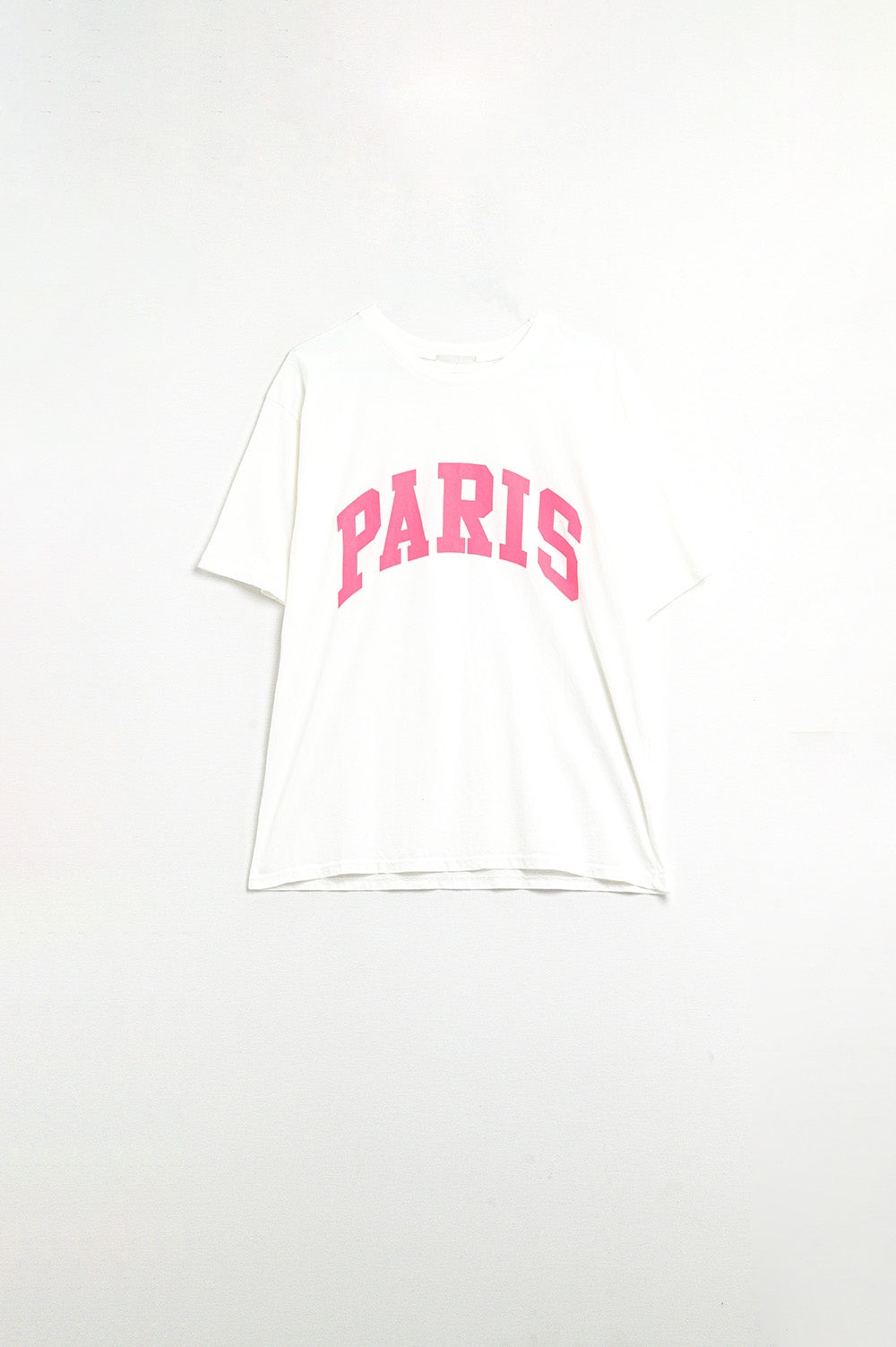 Q2 White Paris Relaxed T-shirt with Pink Letters