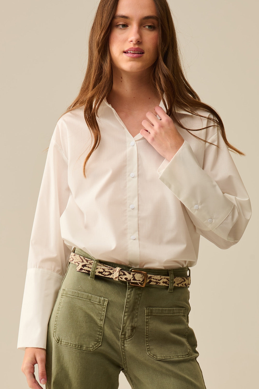 white poplin shirt with extra-wide cuffs