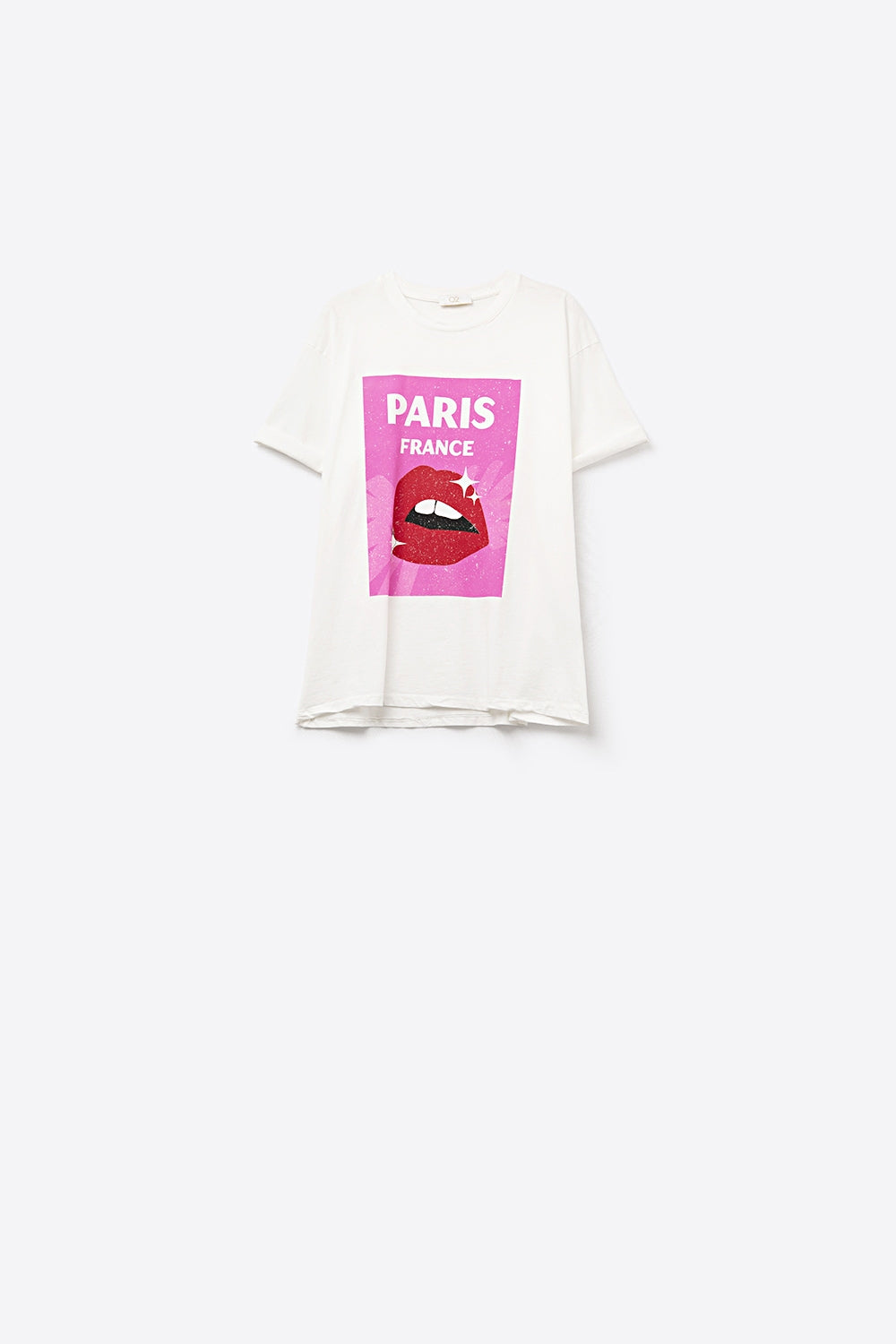 White Relaxed T-shirt With Lip Print made in Italy