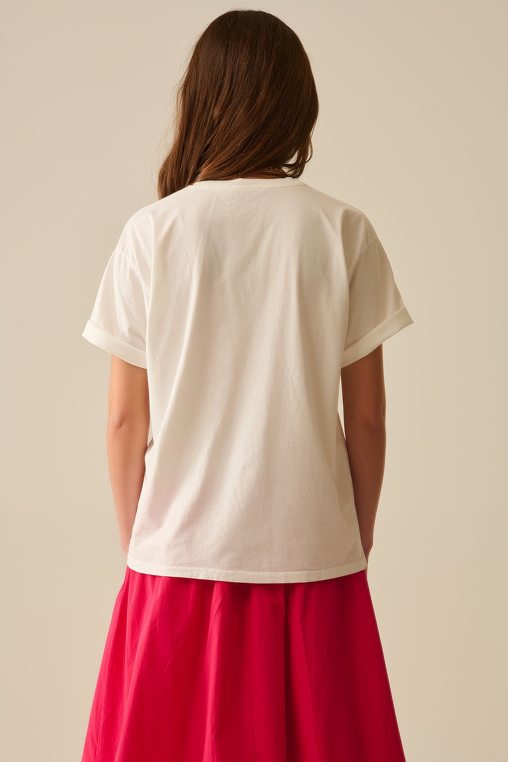 White Relaxed T-shirt With Lip Print made in Italy