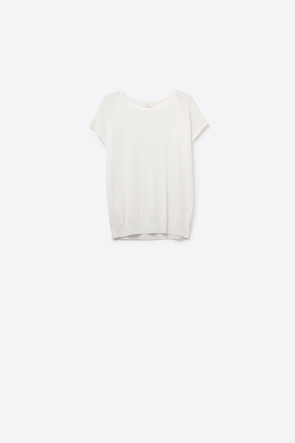 Q2 White Short Sleeve Sweater with knitted mesh on the shoulder