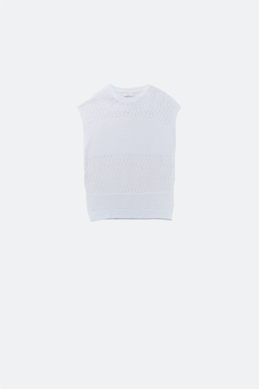 White sweater with soft open knit and dropped sleeves