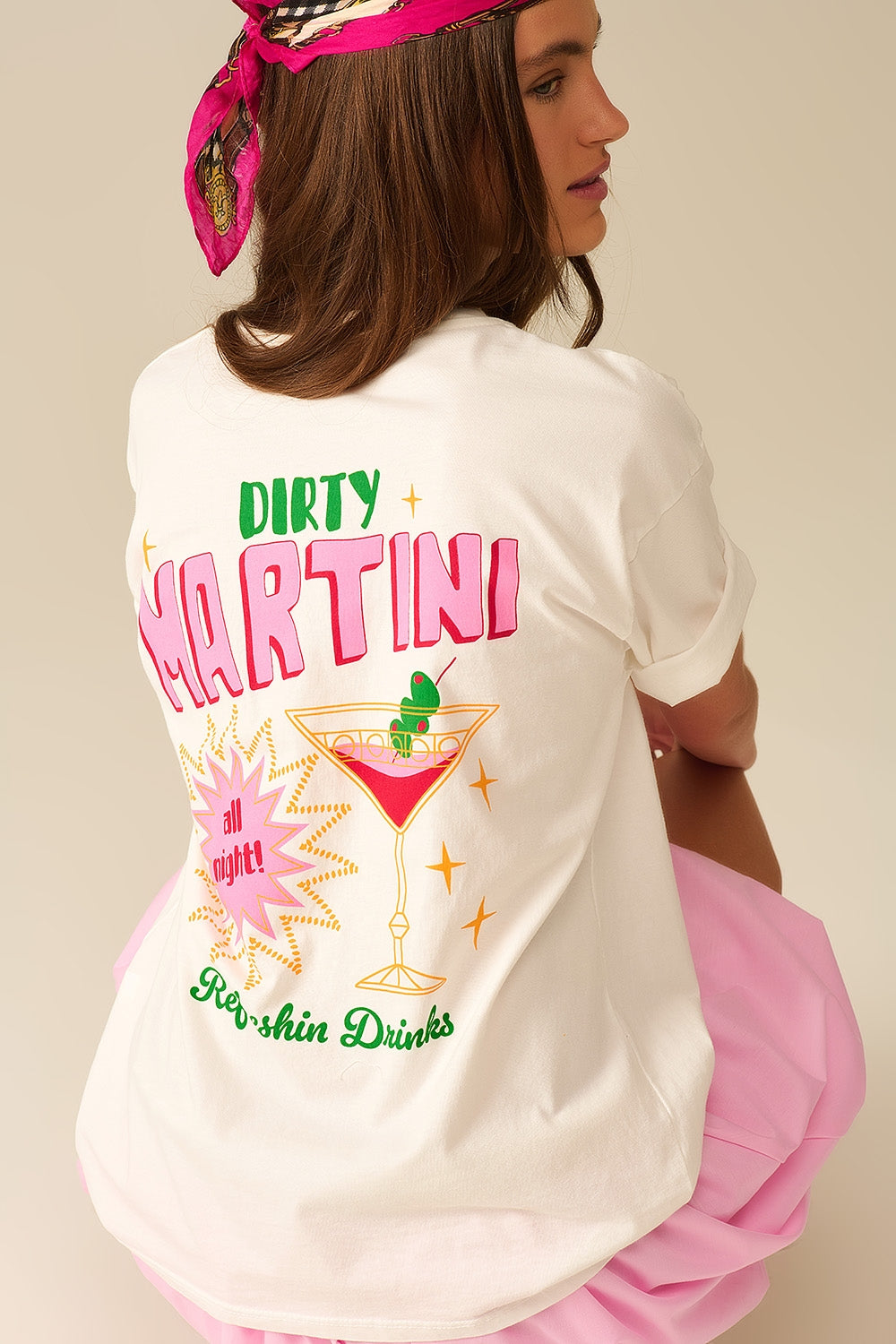 white t-shirt made in Italy with a Martini graphic logo
