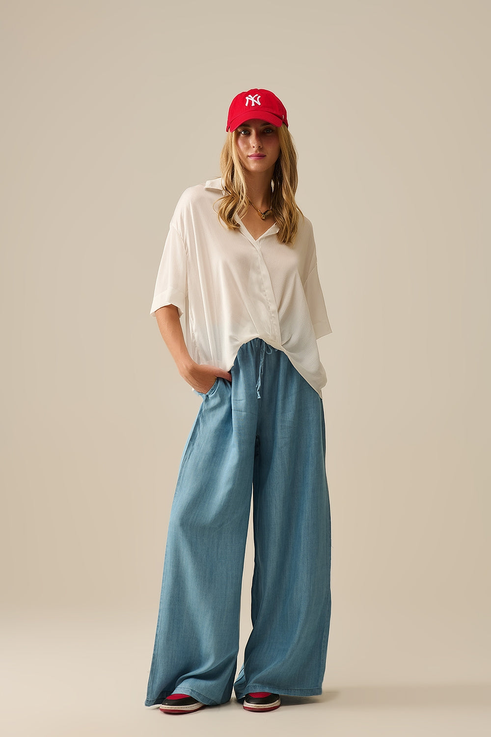 Wide Leg Tencel Pants in blue