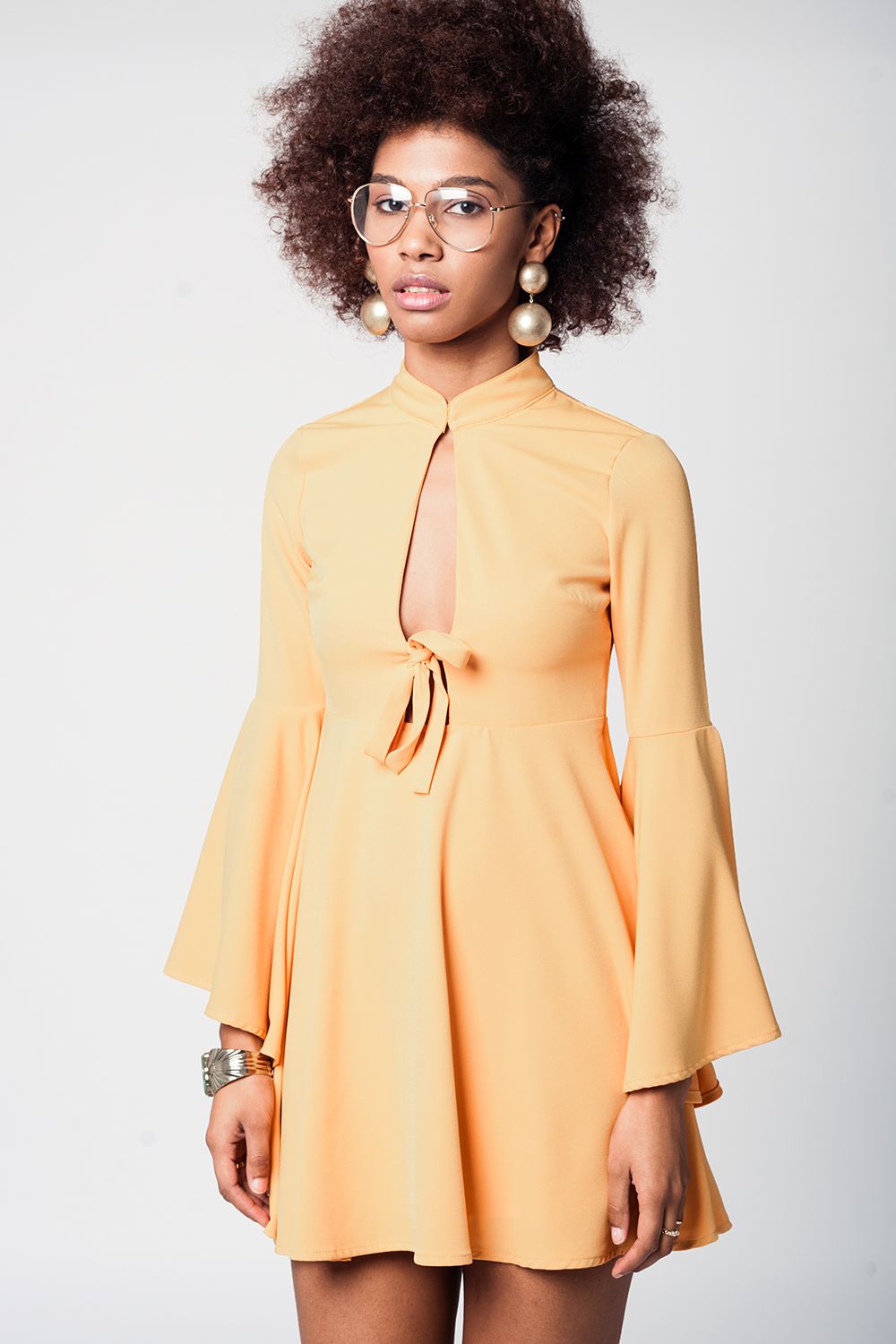 Yellow bell sleeve plunge dress Secrets of Fashion Yellow bell sleeve plunge dress Secrets of Fashion