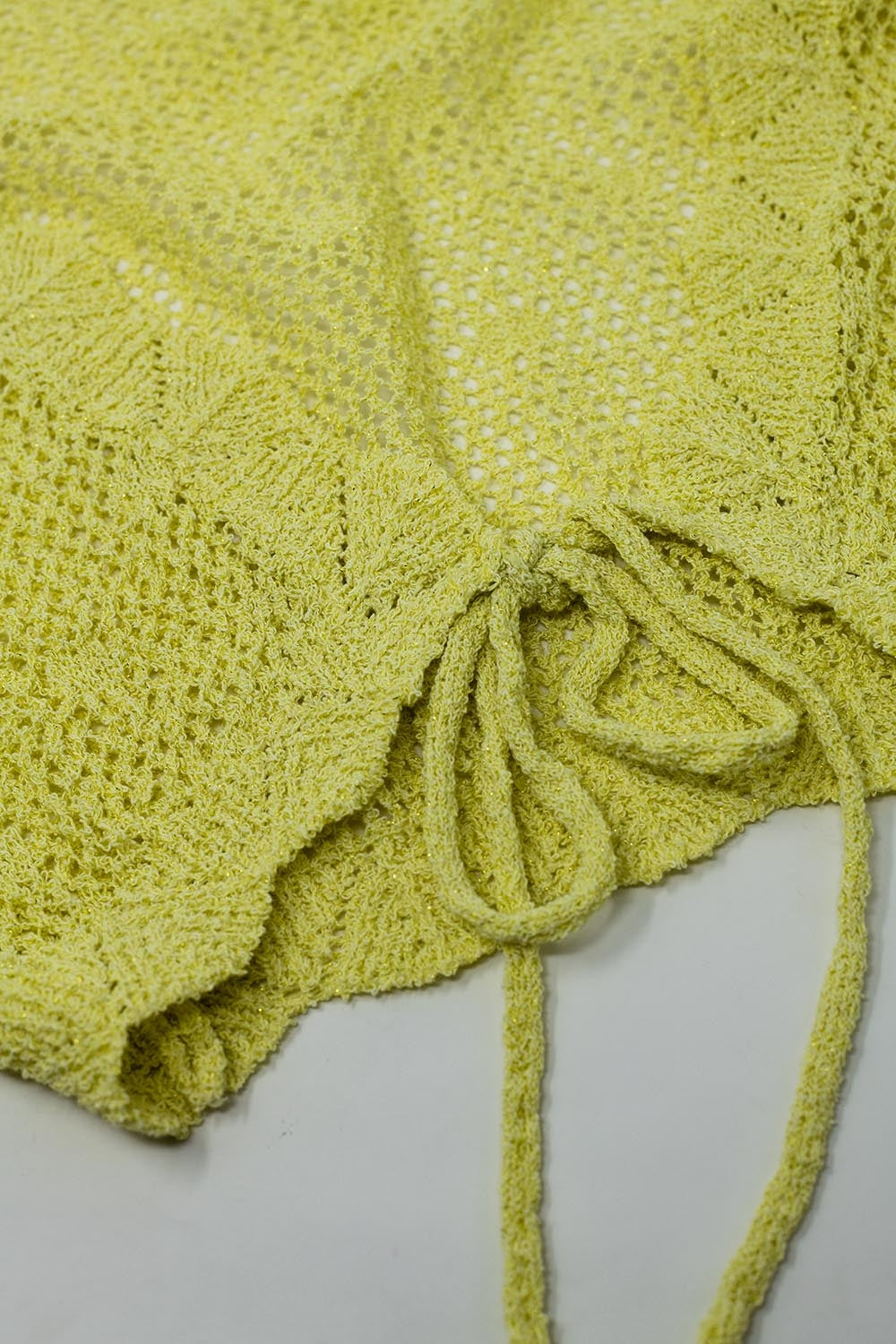 Yellow short crochet cardigan with lurex detail