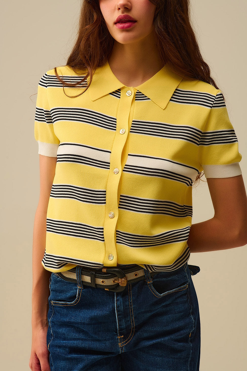 Yellow Striped Button-Up Polo