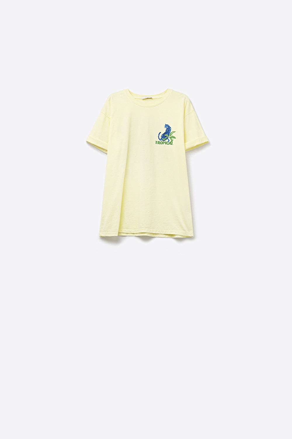 Yellow t-shirt made in Italy with tropical graphic print