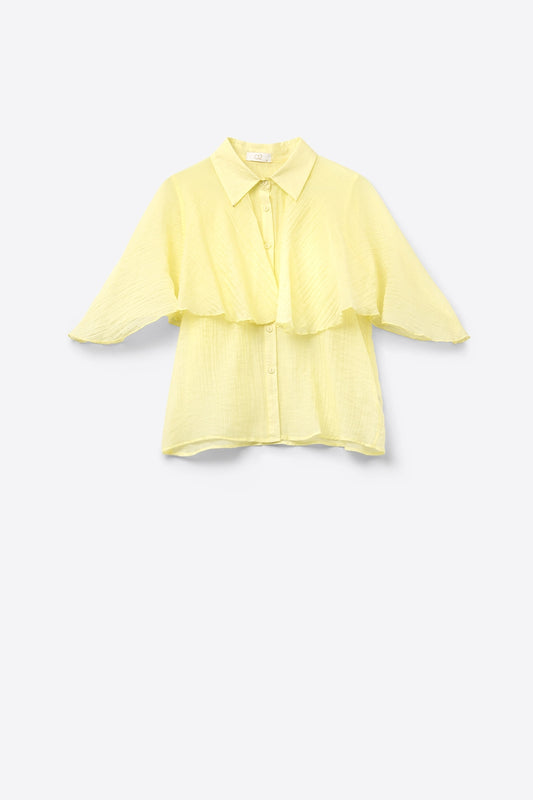 Q2 Yellow textured chiffon blouse with dropped sleeves