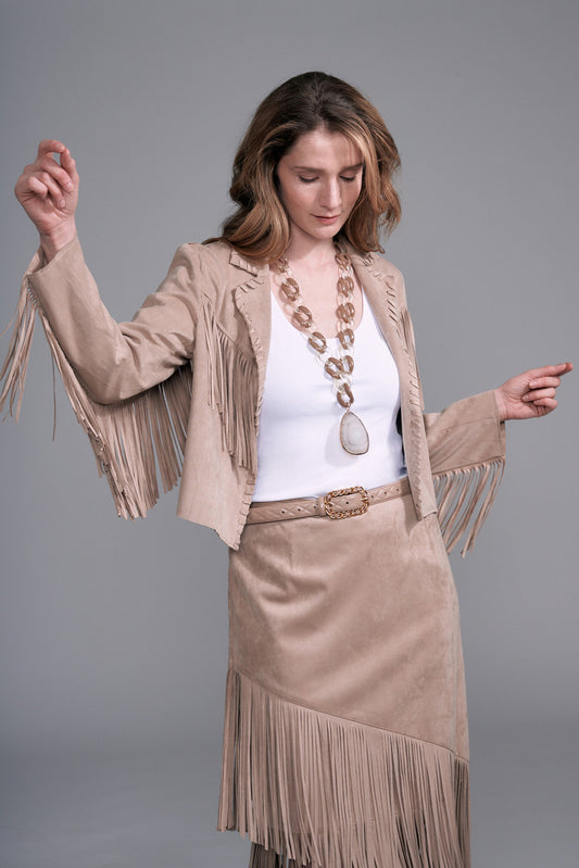 BCJ0901 Silky Suede Fringe Jacket