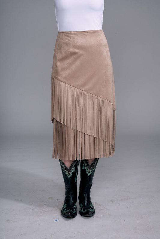 BCS8947 Silky Suede Fringe Skirt