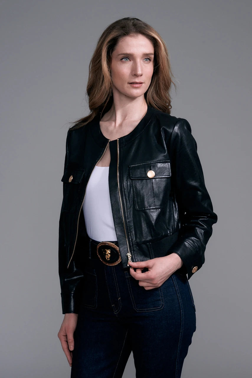 BCJ0917 Collarless Vegan Leather Jacket