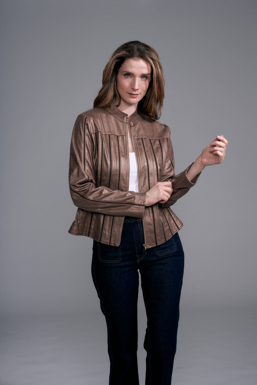 BCJ4736B Metallic Vegan Leather Jacket