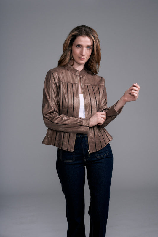 BCJ4736B Metallic Vegan Leather Jacket