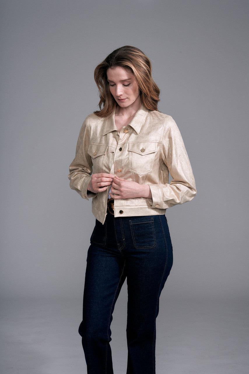 BCJ2665HM Cropped Metallic Denim Jacket