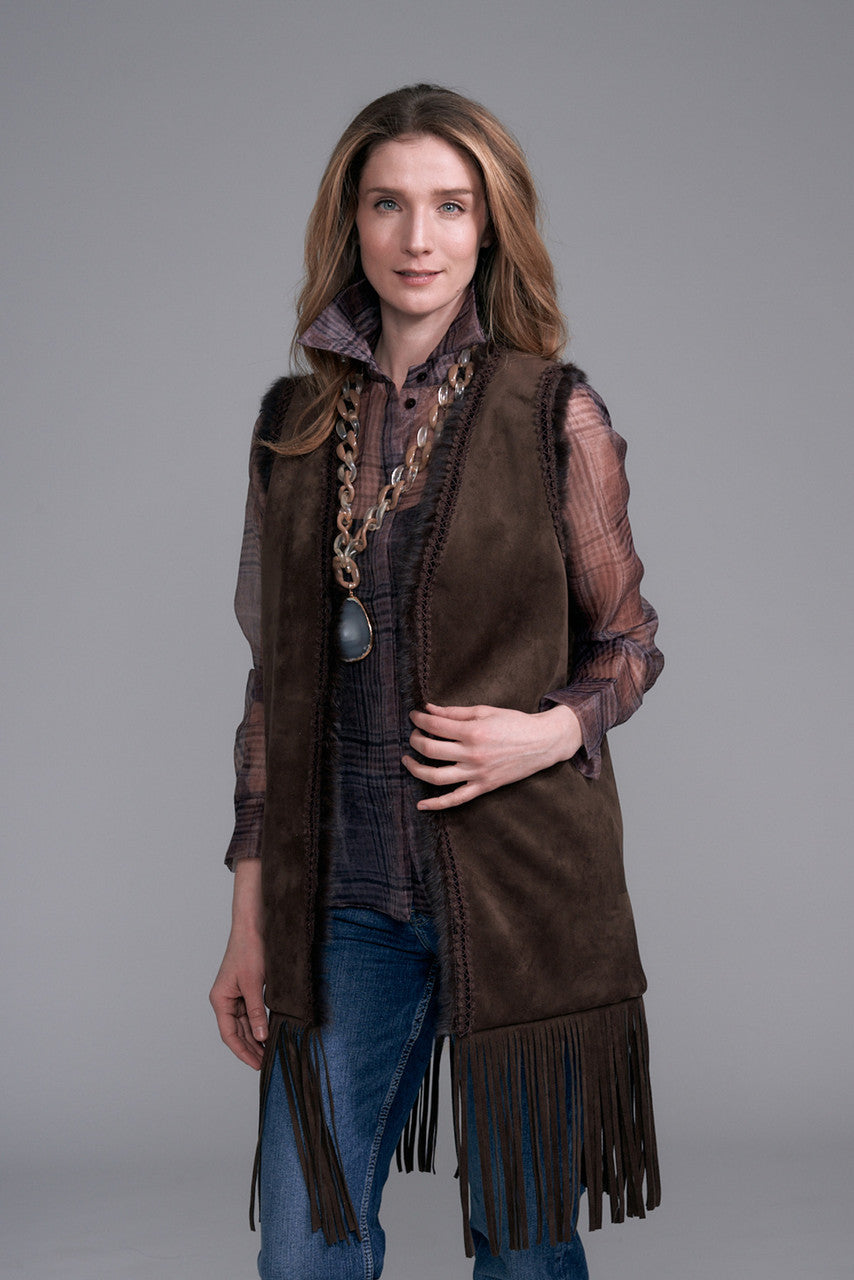 BCV10187 Long Silky Suede Vest