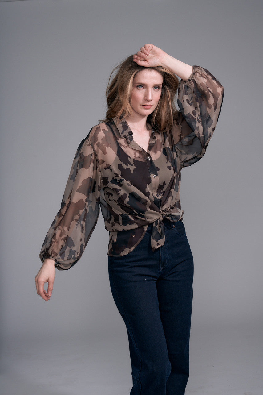 BCT2613B Georgette Long Sleeve Button Down Blouse