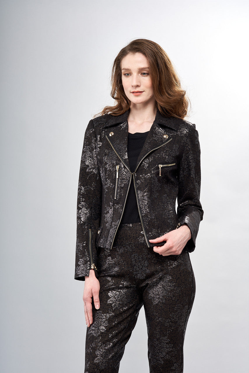 BCJ17681PRD Metallic Printed Scuba Moto Jacket in Brown Crocodile