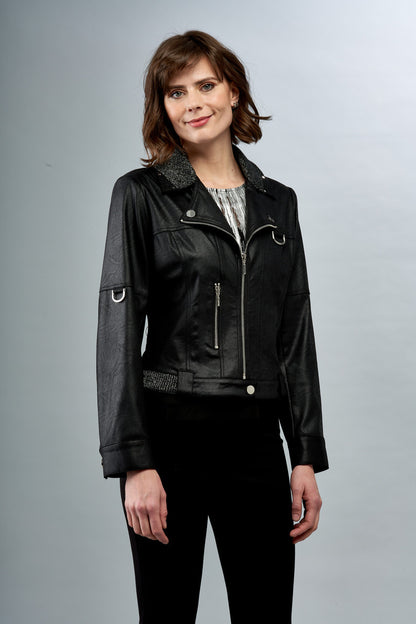 BCJ101C06 Faux Vegan Leather & Knit Combo Moto Jacket