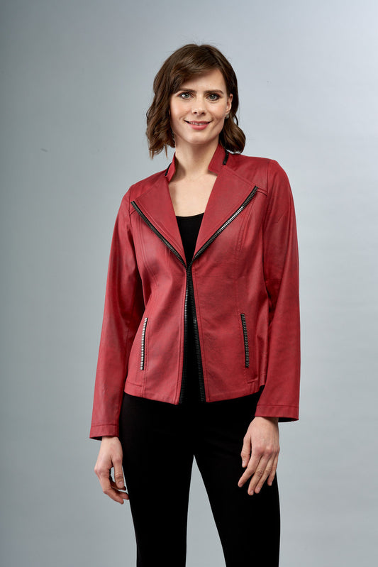 BCJ1827B Solid Vegan Leather Jacket with Zipper Trim