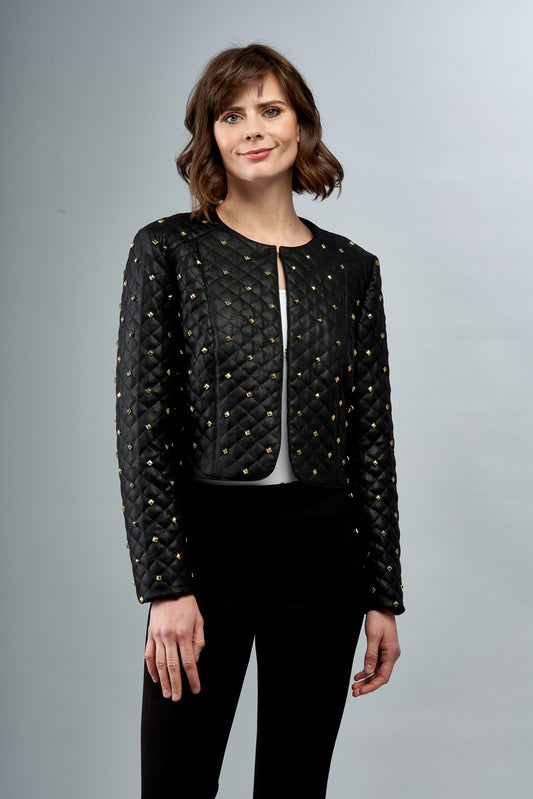 BCJ101C22 Quilted Faux Vegan Leather Bolero with Studs