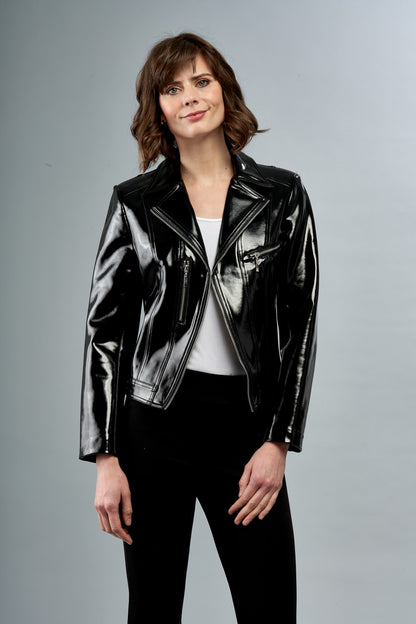BCJ8909VS Vinyl Moto Jacket in Black