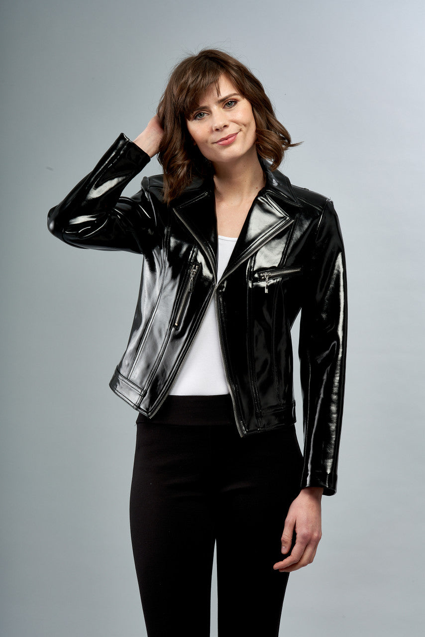 BCJ8909VS Vinyl Moto Jacket in Black