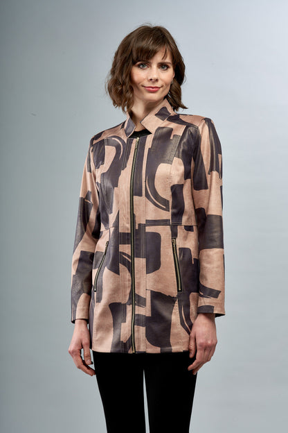 BCJ17A81ZMPR Faux Metallic Vegan Leather Long Jacket