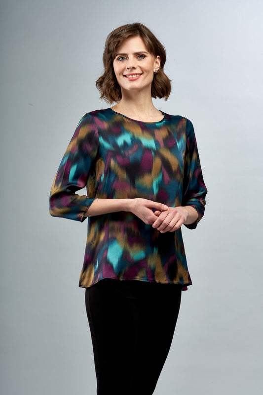 BCT8906PRA Crepe Scoop Neck Blouse in Aurora Nights