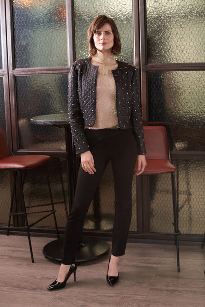 BCJ101C22 Quilted Faux Vegan Leather Bolero with Studs