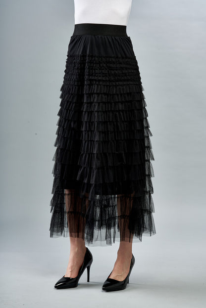 BCS8703A Ruffle Tulle Skirt in Black