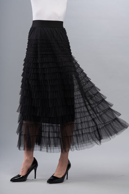 BCS8703A Ruffle Tulle Skirt in Black