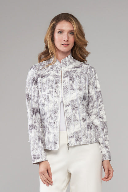 BCJ4736PR Printed Silky Suede Vegan Leather Jacket