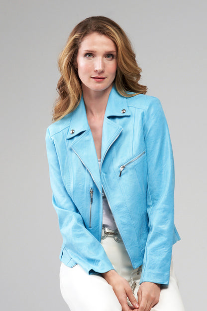 BCJ17681E Solid Vegan Leather Jacket