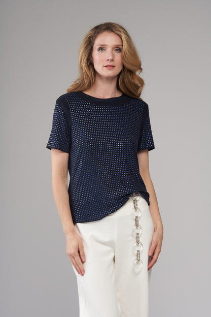 BCT8747SH Short Sleeve Metallic Stud Knit Top