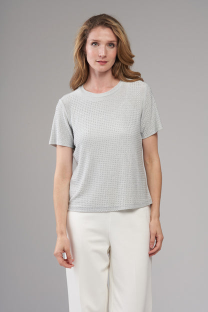 BCT8747SH Short Sleeve Metallic Stud Knit Top