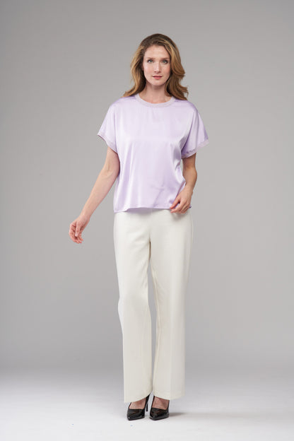 BCT5721 Satin Short Sleeve Top with Lurex Trim