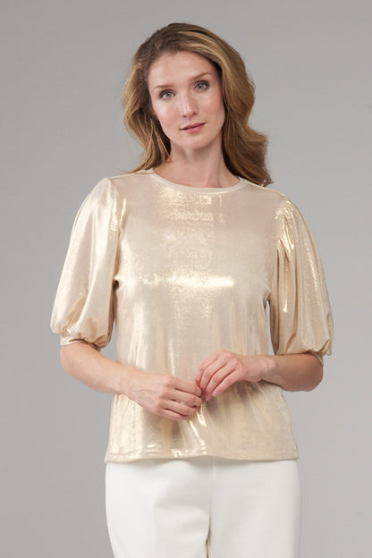 BCT10187A Puff Short Sleeve Metallic Top