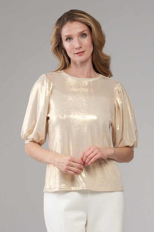 BCT10187A Puff Short Sleeve Metallic Top
